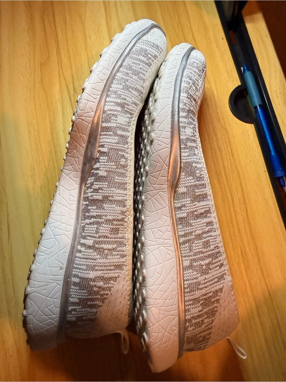 Skechers White Knit Slip-On Flats with Coral Polka-Dot Insole